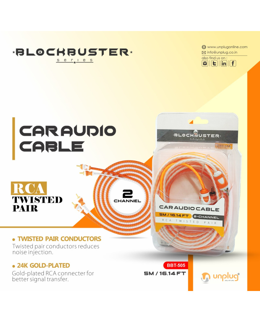 Blockbuster BBT 505 RCA Cable | Used for Car Amplifier, Car Audio, Car Subwoofer
